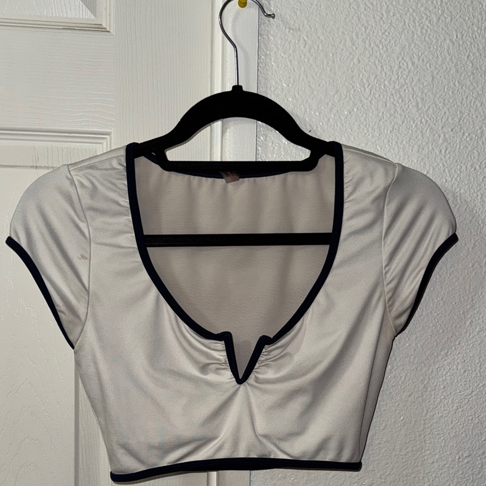 FP Movement by Free People White Crop Top with Black Trim